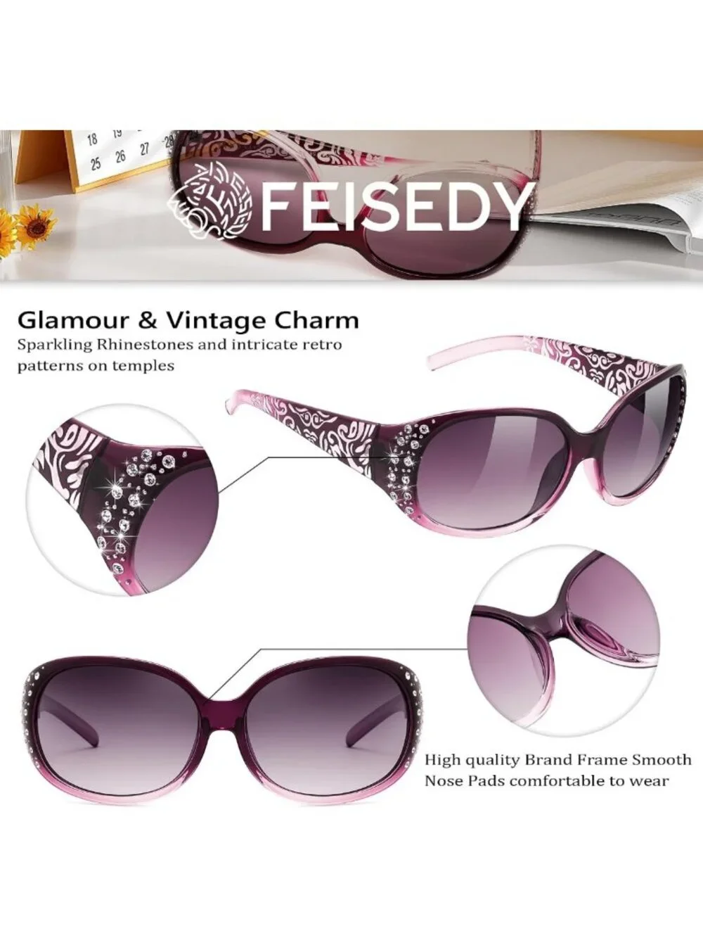 Stylish Polarized Wrap Around Sunglasses with Rhinestone Design & UV400